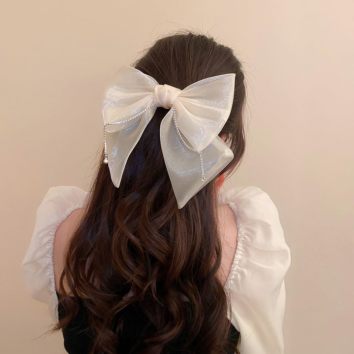 Pince à cheveux perlée Boho en tissu organza transparent fait à la main