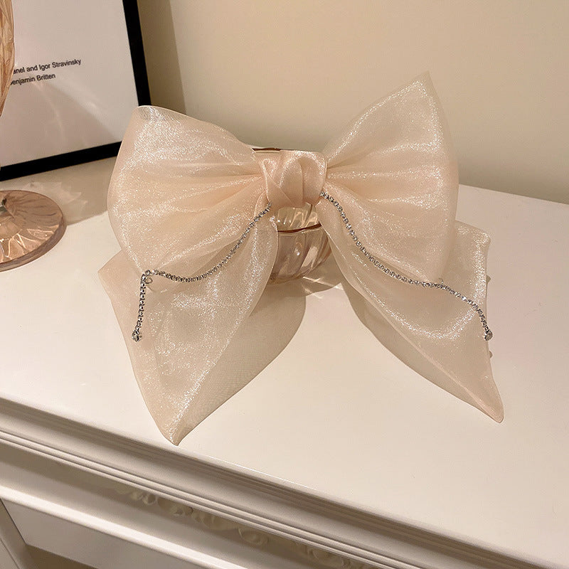 Pince à cheveux perlée Boho en tissu organza transparent fait à la main