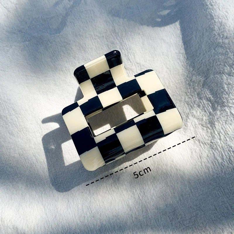 Small Rectangle Black and White Checkered Hair Claw