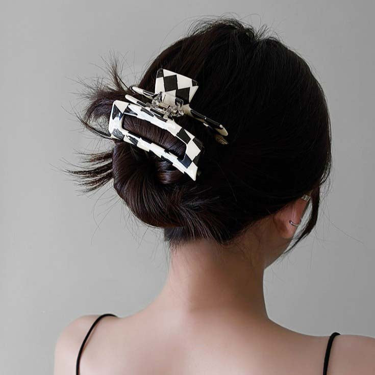 Rectangle Black and White Checkered Hair Claw