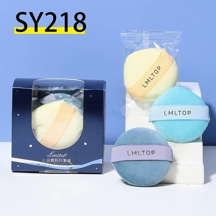 Cosmetic Loose Powder Black Fluffy Puff With Silky Ribbon 3Pcs/Set