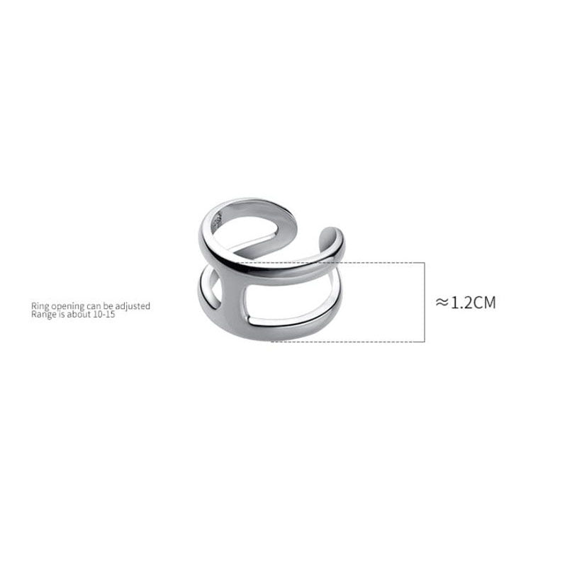 Bague ajustable ronde épaisse à double couche en argent sterling 925