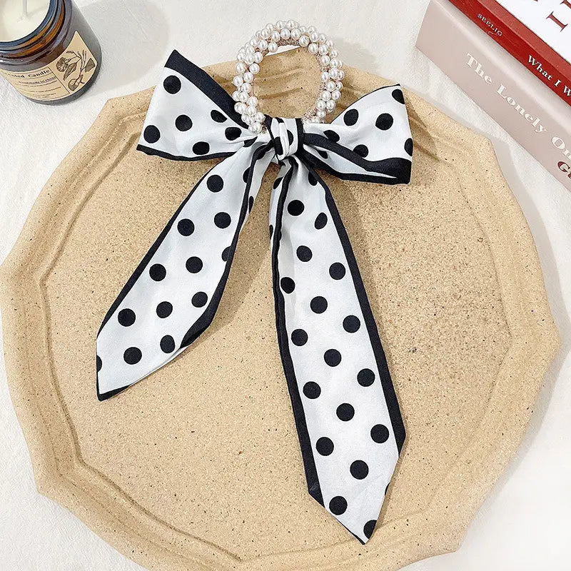 Polka dots Pearl Elastic Bowknot Hair Tie