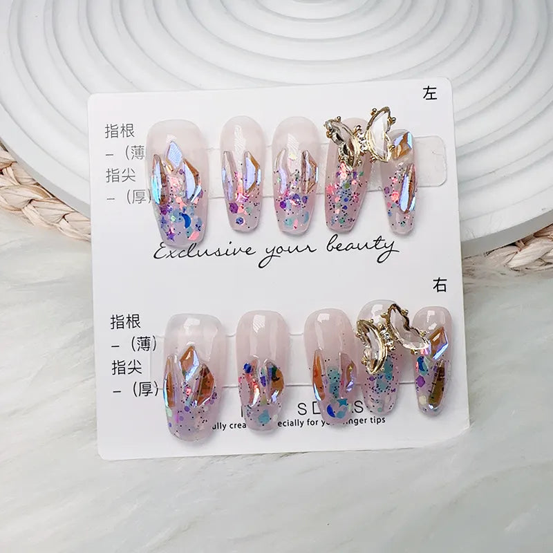 Long Whirling Butterfly Handmade Press-on Nails