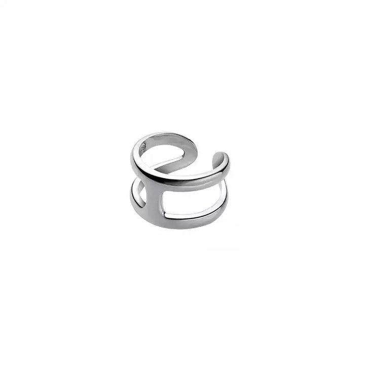 925 Sterling Silver Double Layer Round Chunky Adjustable Ring