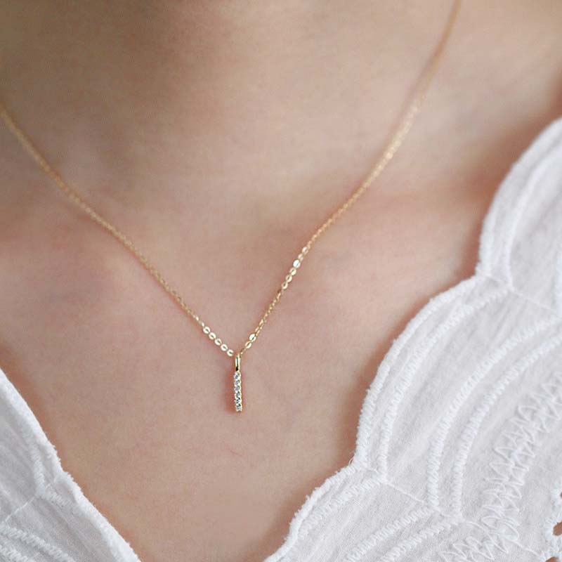 925 Sterling Silver Stick Zircon Minimalist Pendant Necklace