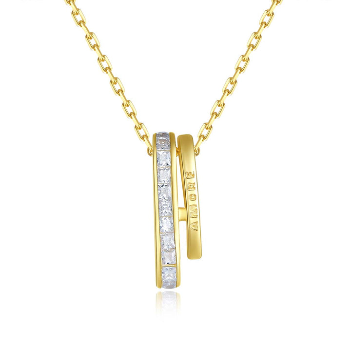 925 Silver Gold Plated Link Chain Zircon Pendant Necklace