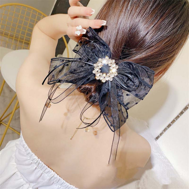 Rhinestone Bow Ribbon Spring Clip