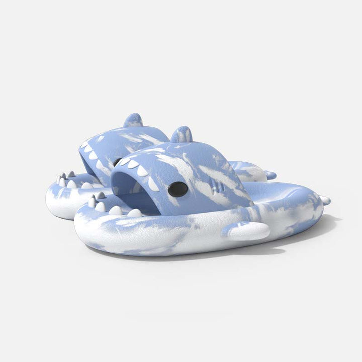 Blue White Non-Slip Graffiti Shark Slippers