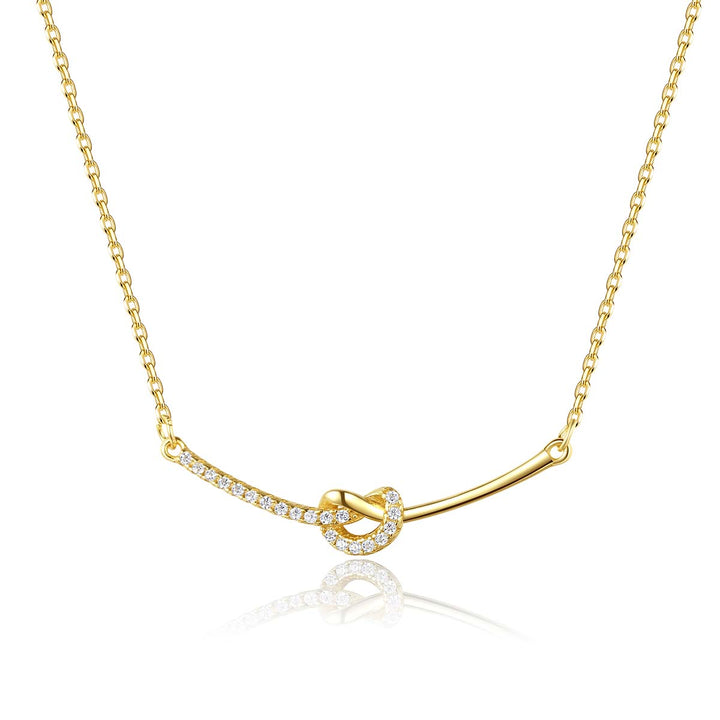 925 Sterling Silver 14K Gold Plated Knot Zircon Necklace