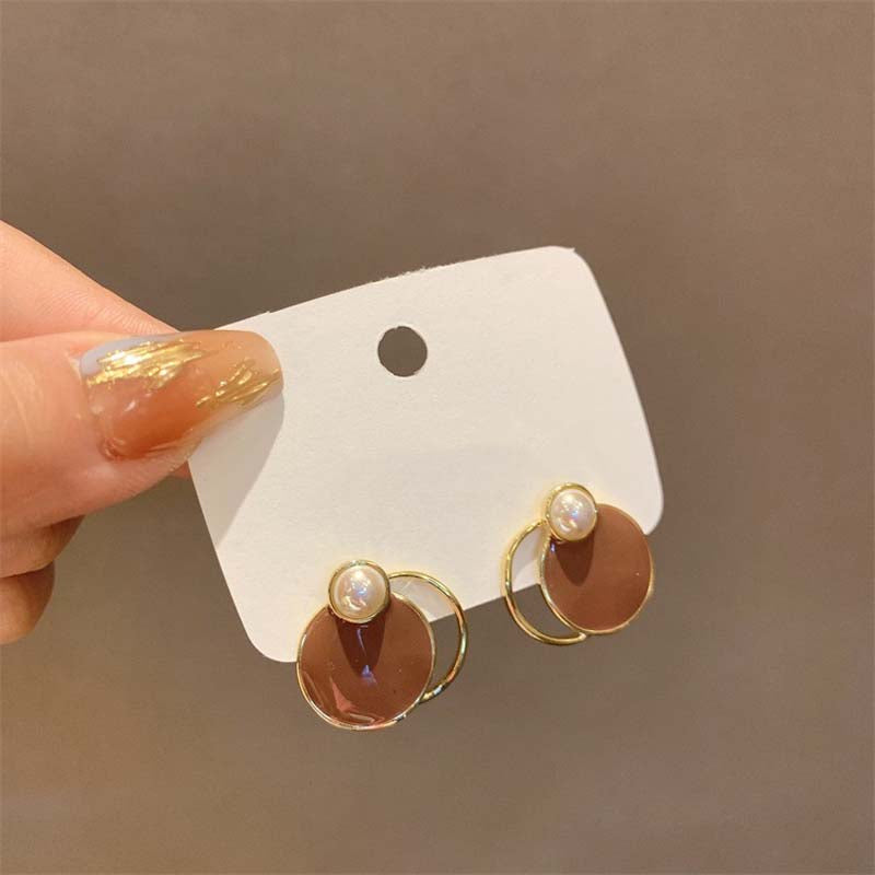 18k Real Gold Plated Dripping Oil Geometric Round Stud Earrings