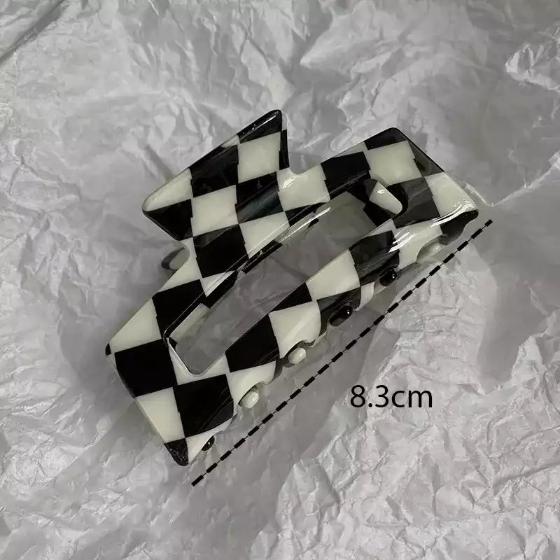 Rectangle Black and White Checkered Hair Claw