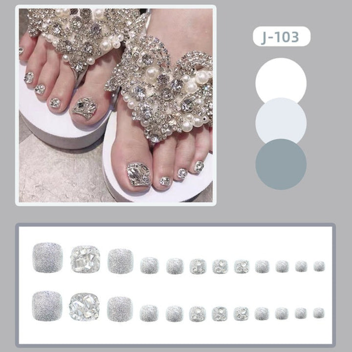 Silver Diamond Full Cover Artificial Acrylic False Toe Nails