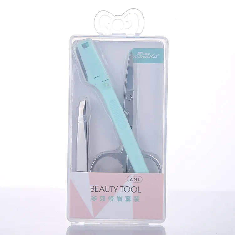 3 in 1 Stainless Steel Eyebrow Razor Cosmetic Tool Set