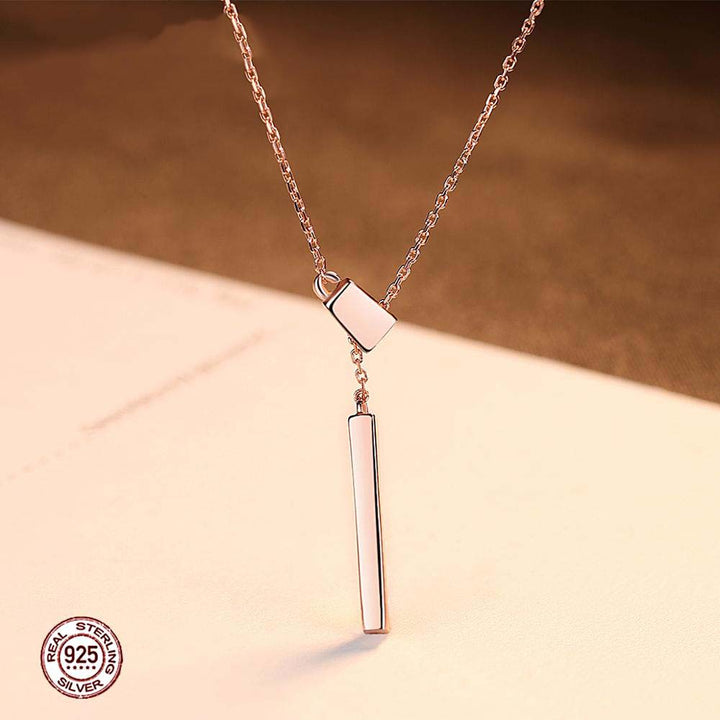 Rose Gold Plated 925 Sterling Silver Short Bar Necklace