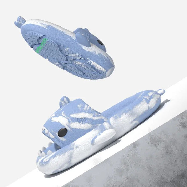 Blue White Non-Slip Graffiti Shark Slippers