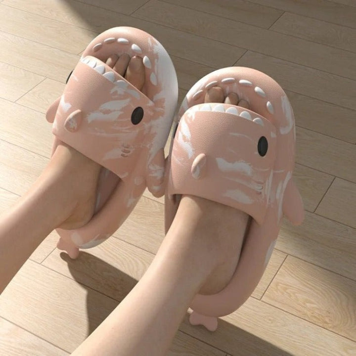 Pink White Non-Slip Graffiti Shark Slippers