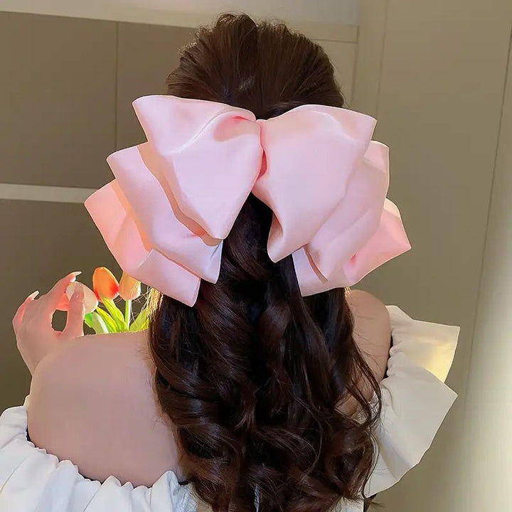 Oversized Three Layer Ribbon Fabric Bow Hair Clips