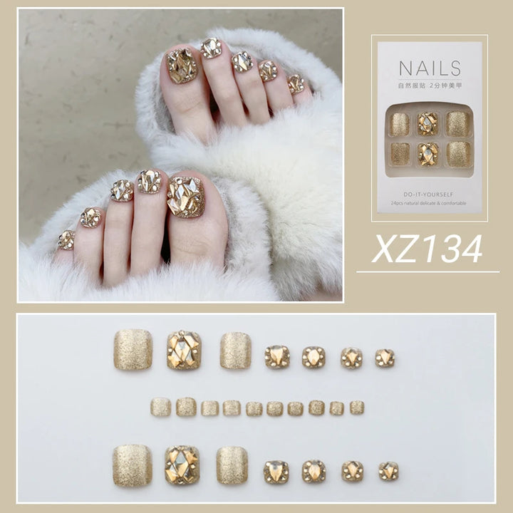 Golden Diamond Full Cover Artificial Acrylic False Toe Nails