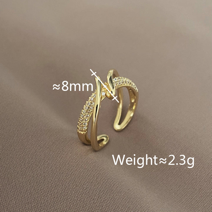 Bague ouverte torsadée en couches de zircon plaqué or véritable 18 carats