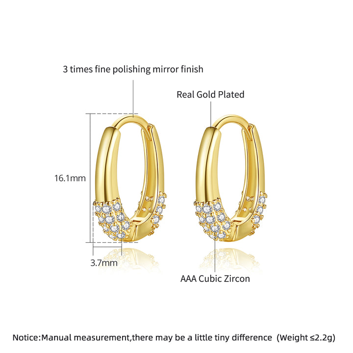 18K Gold Plated Pave Cubic Zirconia Crystals Huggie Hoop Earrings