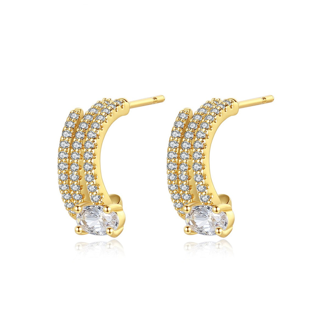 Gold Plated Cubic Zirconia C Shape Stud Earrings