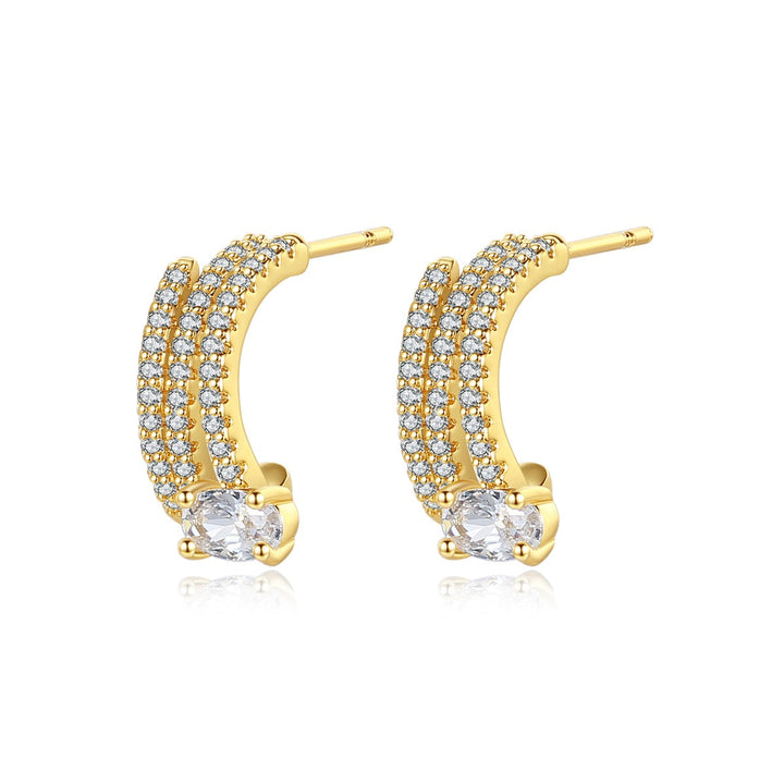 Gold Plated Cubic Zirconia C Shape Stud Earrings