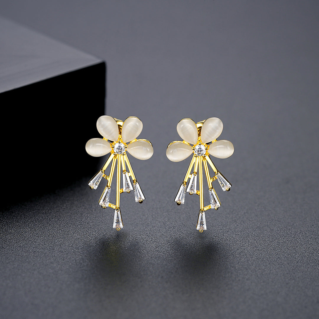 Créateur Cubic Zirconia Crystal Flower Stud Boucles d'oreilles