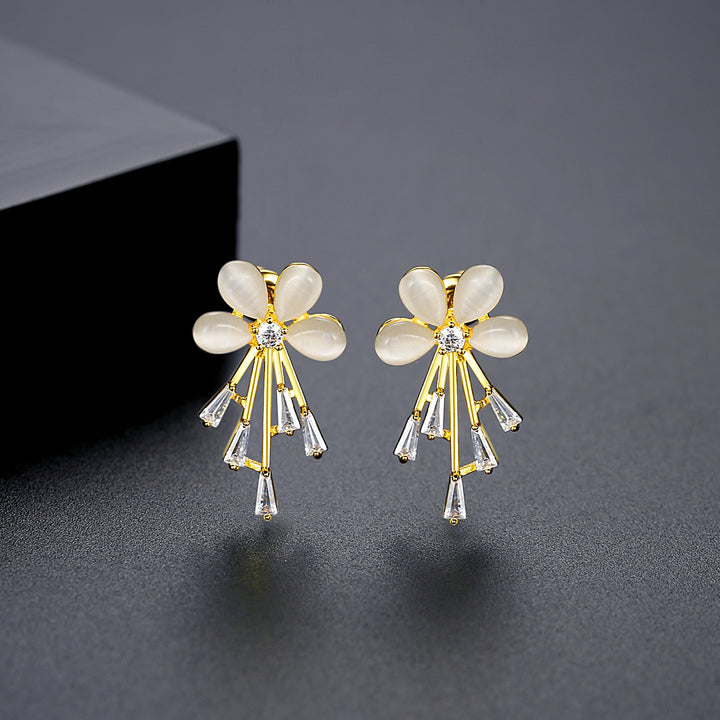 Designer Cubic Zirconia Crystal Flower Stud Earrings