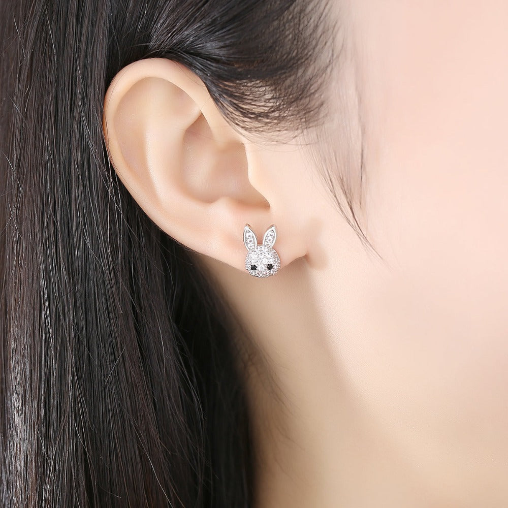 Korean Style Anti-oxidation Zircon Inlaid Cute Bunny Earrings