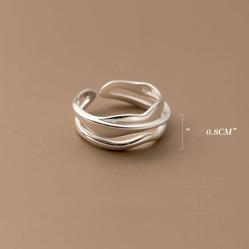 Bague réglable en argent sterling 925 multicouche Wave Finger