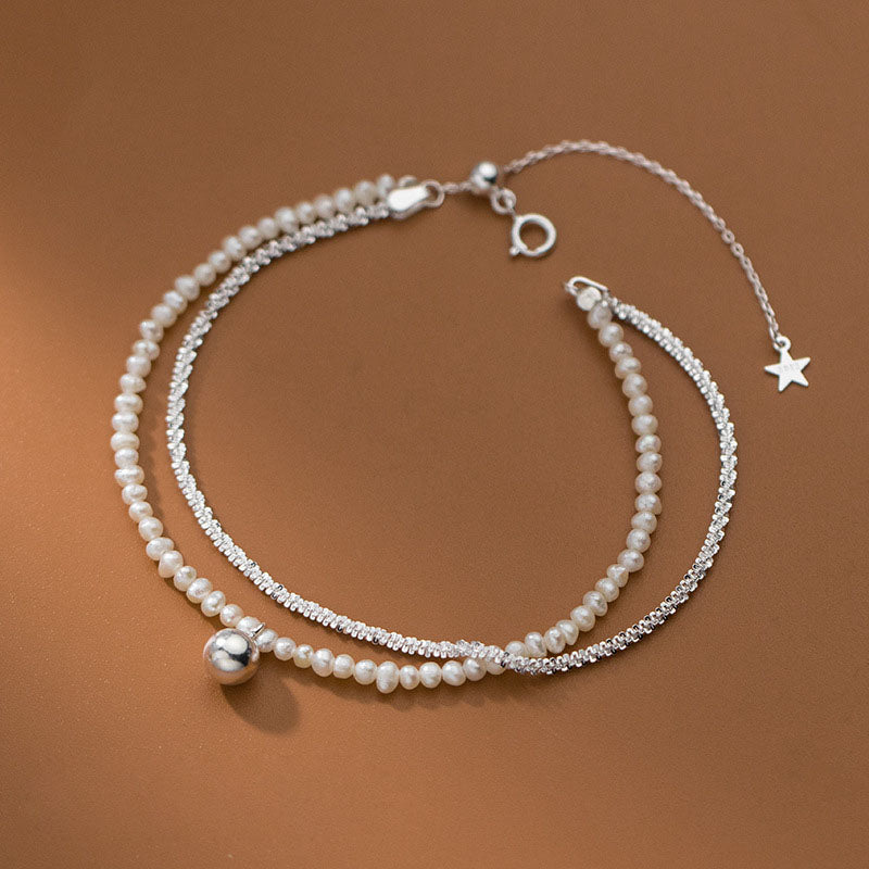 Bracelet en perles rondes en argent sterling 925 avec perles d'eau douce naturelles