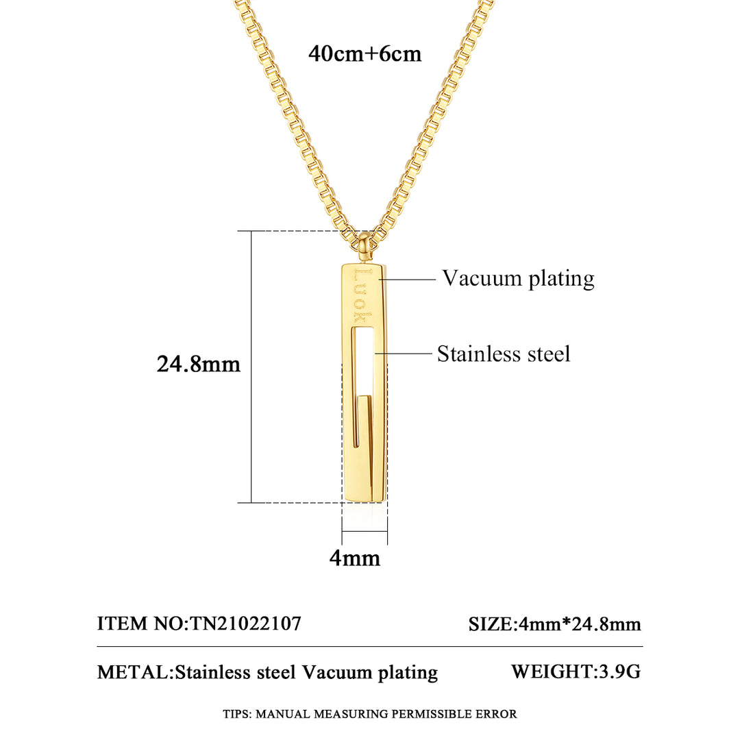 Korean Style Square Pendant Gold Stainless Steel Chain Necklace