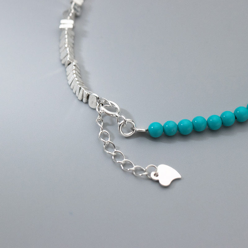 925 Sterling Silver Synthetic Turquoise Beads Bracelet