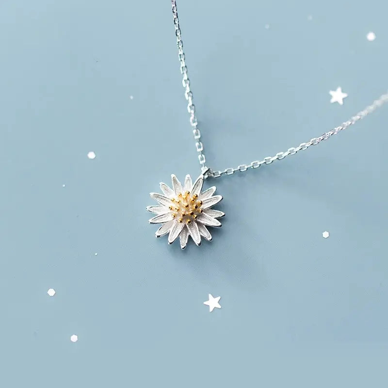 Collier pendentif fleur de marguerite jaune en argent sterling 925