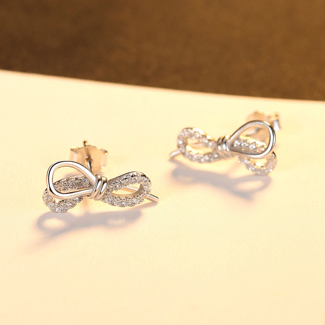 925 Sterling Silver 18K Gold Lovely Bowknot Stud Earrings