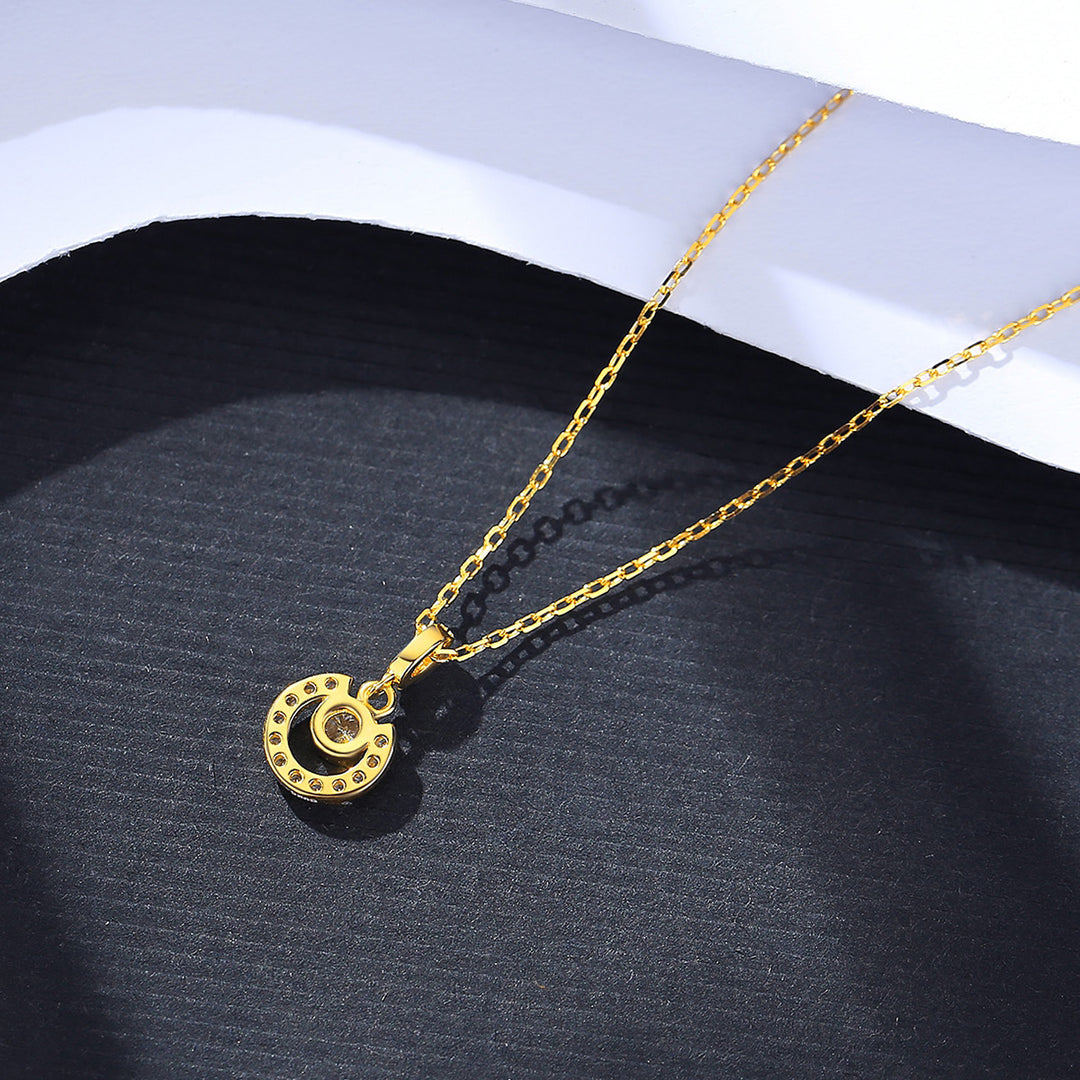 14K Gold Plated Disc Round Pendant with Zirconia Stone Necklace