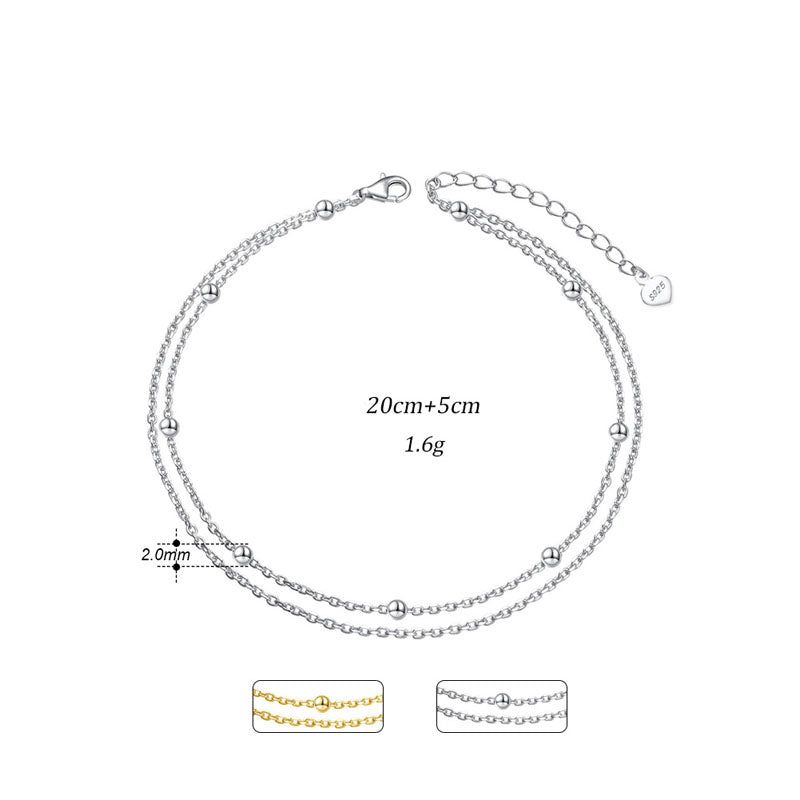 925 Sterling Silver Double Layered Satellite Chain Anklet