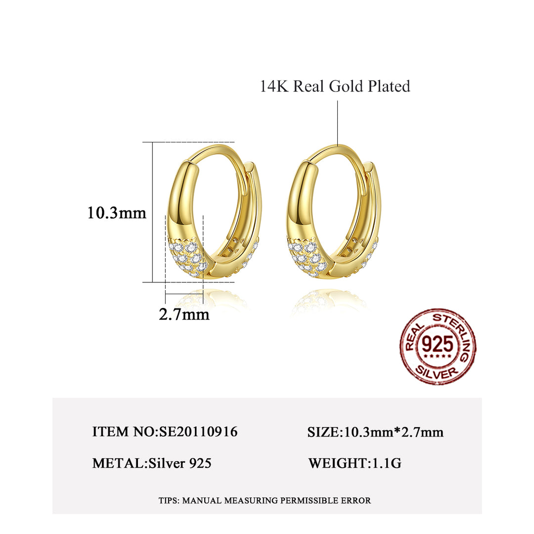 Boucles D'oreilles Clip Ovales Fines En Argent Massif 925 Plaqué Or 14K