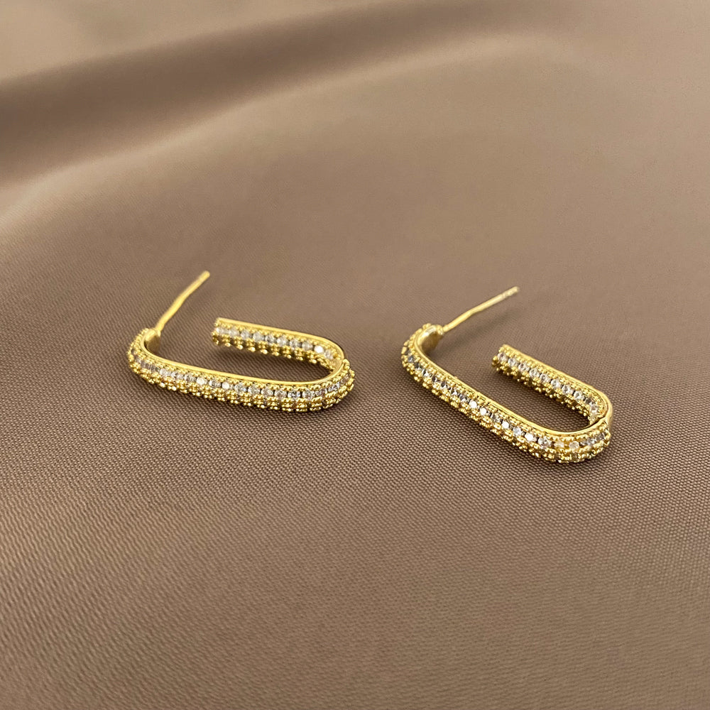 18k Gold Plated CZ Geometric U Shape Hoop Earrings