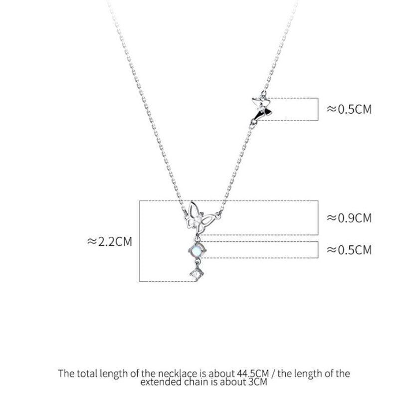 925 纯银玻璃珠 CZ 蝴蝶吊坠项链