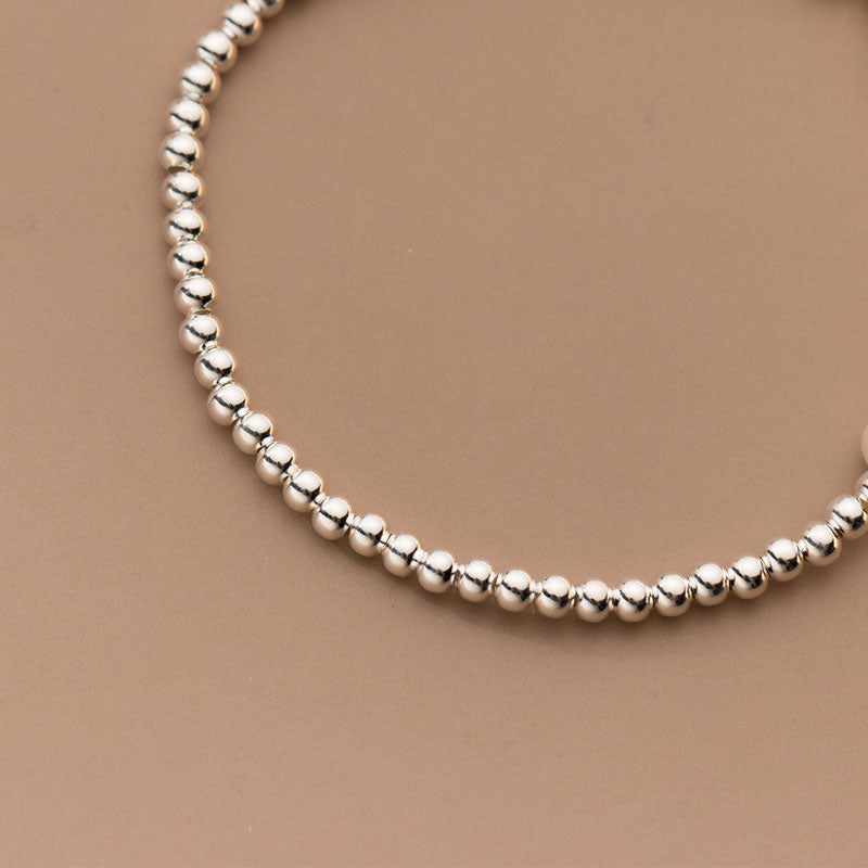 925 Sterling Silver Handmade Pearl Ball Beaded Bracelet