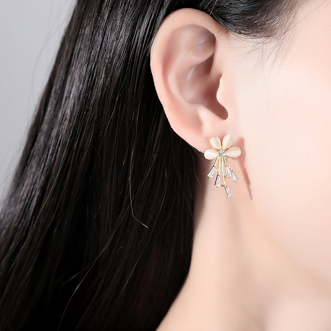 Créateur Cubic Zirconia Crystal Flower Stud Boucles d'oreilles