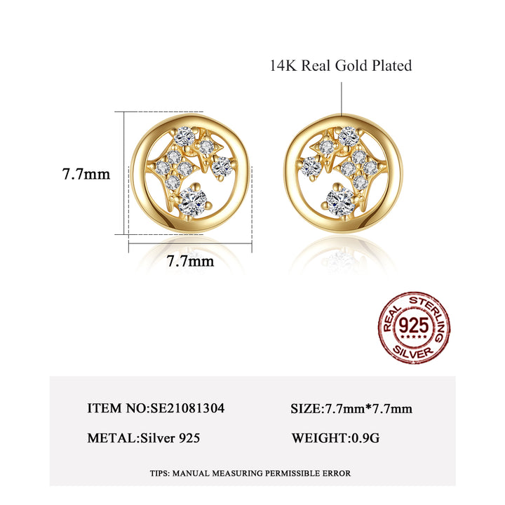 925 Sterling Silver 14K Gold Plated Small Zircon Stud Earrings