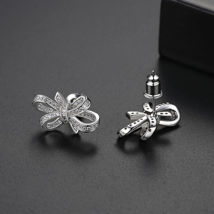 Boucles d'Oreilles Clous Bowknot Cubic Zirconia