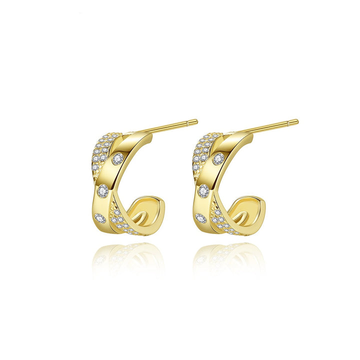 925 Sterling Silver 14K Gold Plated Zircon Cuff Earrings