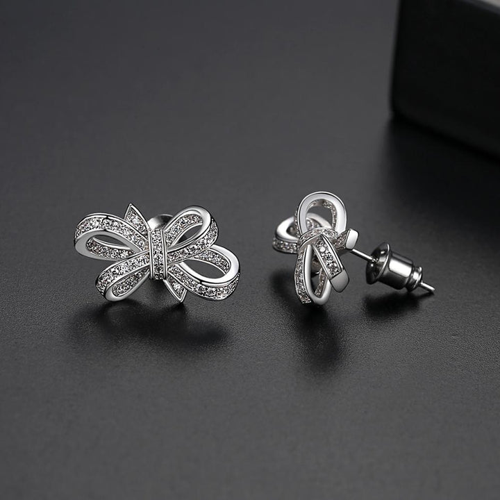 Boucles d'Oreilles Clous Bowknot Cubic Zirconia