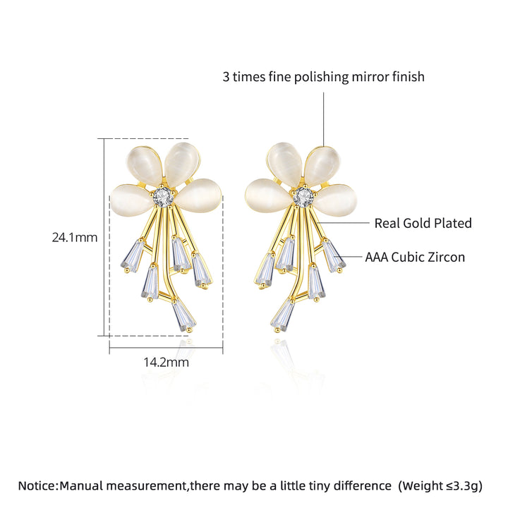 Designer Cubic Zirconia Crystal Flower Stud Earrings