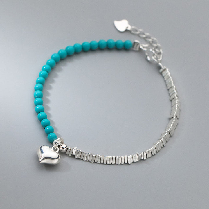 925 Sterling Silver Synthetic Turquoise Beads Bracelet