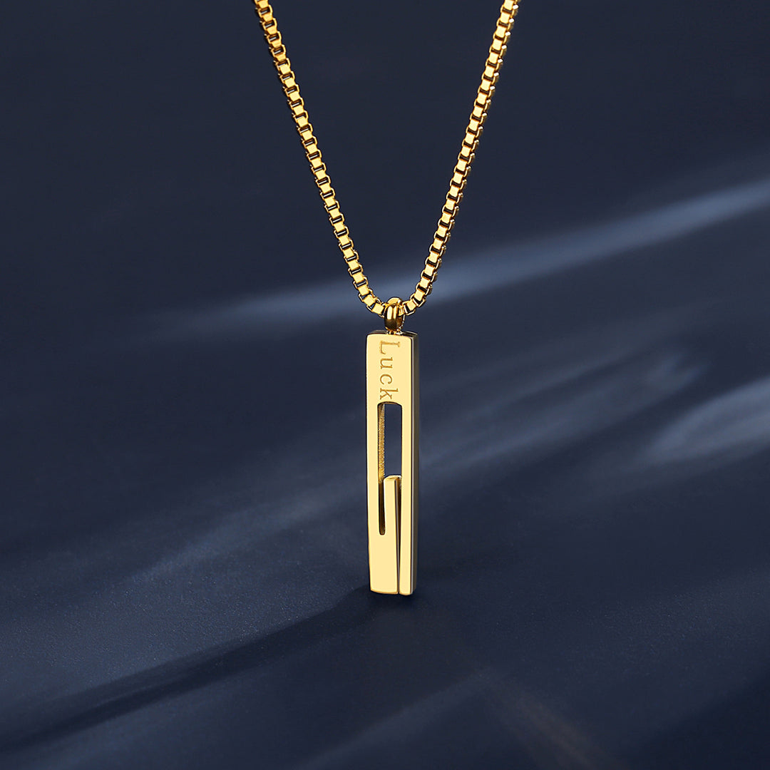 Korean Style Square Pendant Gold Stainless Steel Chain Necklace